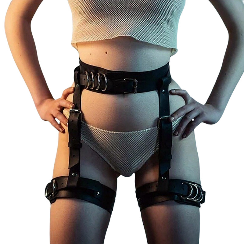 Free Shipping Leather Garter Strap Women's Leather Abdominal Integrated Leg Belt Women's Black All-match Leather Waist Leg Belt