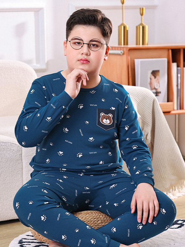胖童纯棉秋衣秋裤大童青少年棉毛衫学生加肥保暖内衣套装秋冬睡衣|undefined