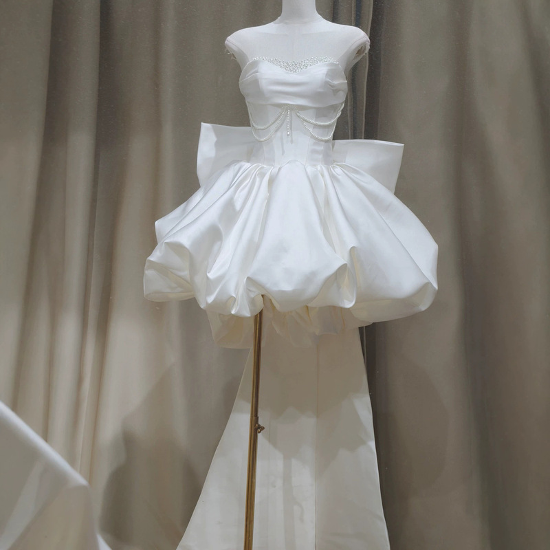 French-style light wedding dress for brides, niche high-end short dress for outings, petite white gown for birthday and engagement parties