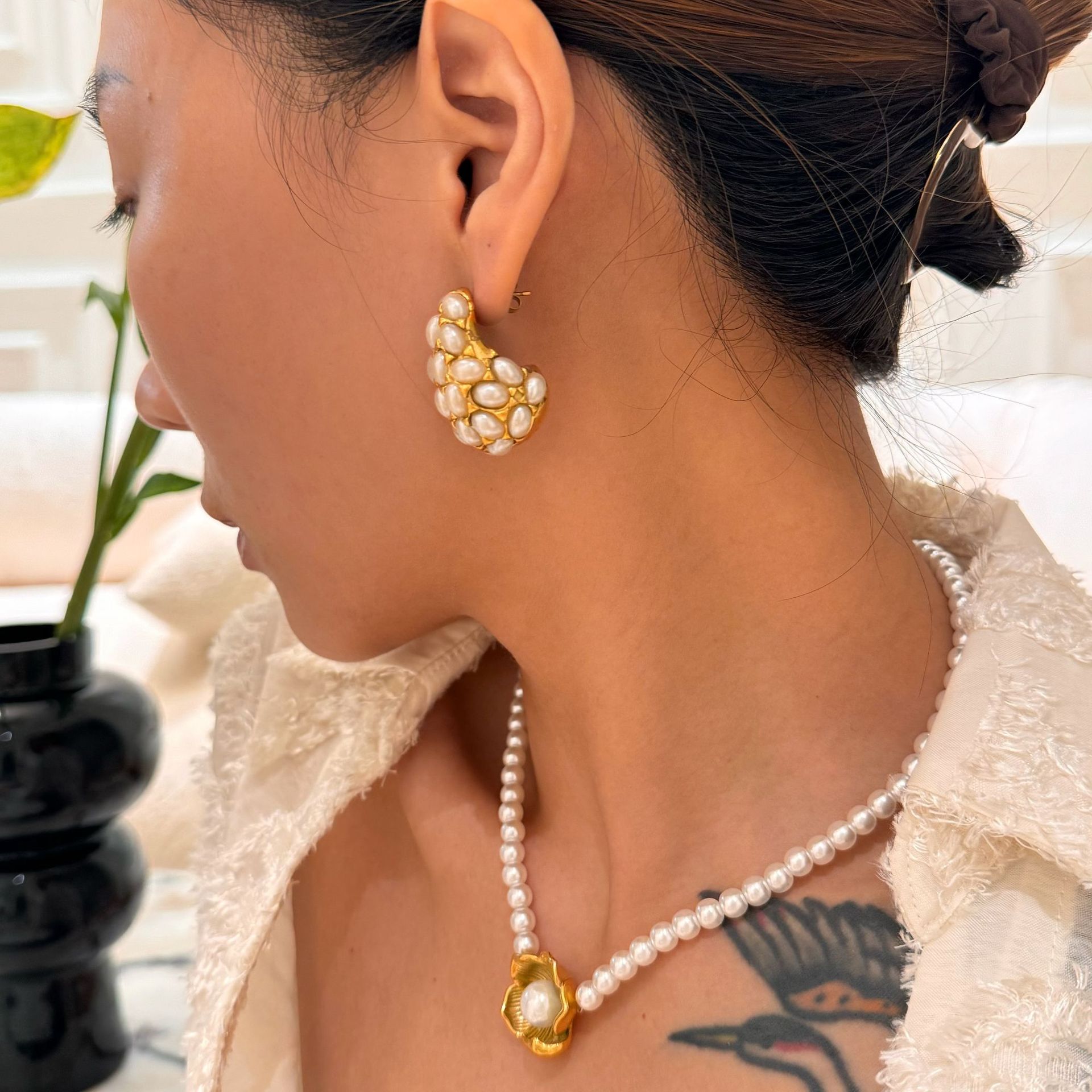 Plating, Inlay Design 1 Pair Simple Style Water Droplets Plating Inlay Titanium Steel Pearl Ear Studs