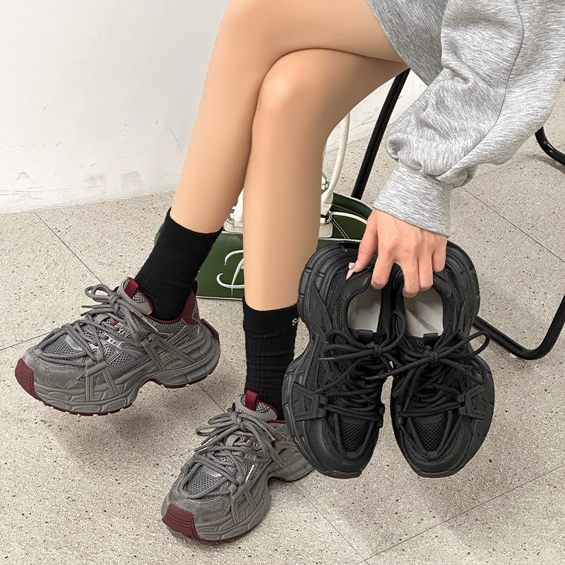 Чжао Лукси противоскользящая теплая обувь отца на толстой подошве женская 2024 новая кожаная сетка дышащая