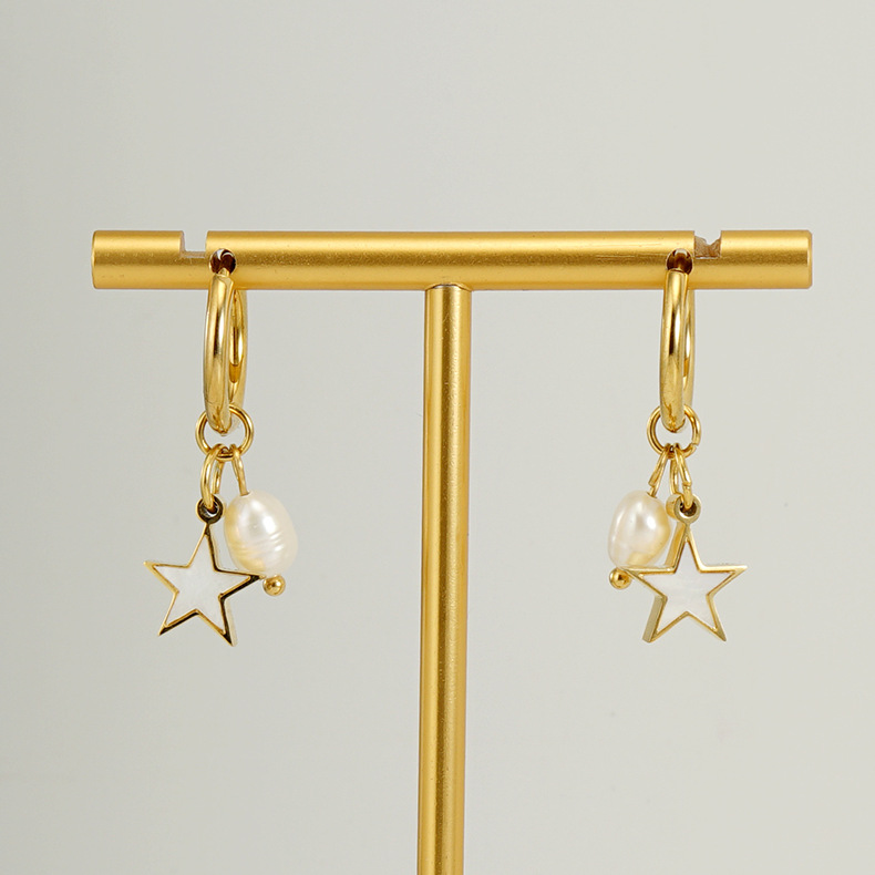 Shell Inlay Material 1 Pair Fashion Star Plating 304 Stainless Steel Shell 18K Gold Plated Stainless Steel Earrings