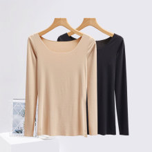 莫代尔保暖内衣女薄款单件肉色打底上衣内穿低领紧身无痕美体秋衣