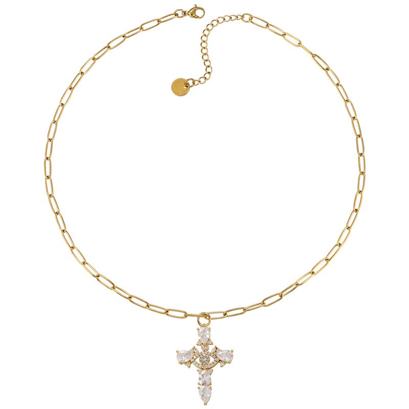 Fashion Cross Copper Inlay Zircon Pendant Necklace 1 Piece