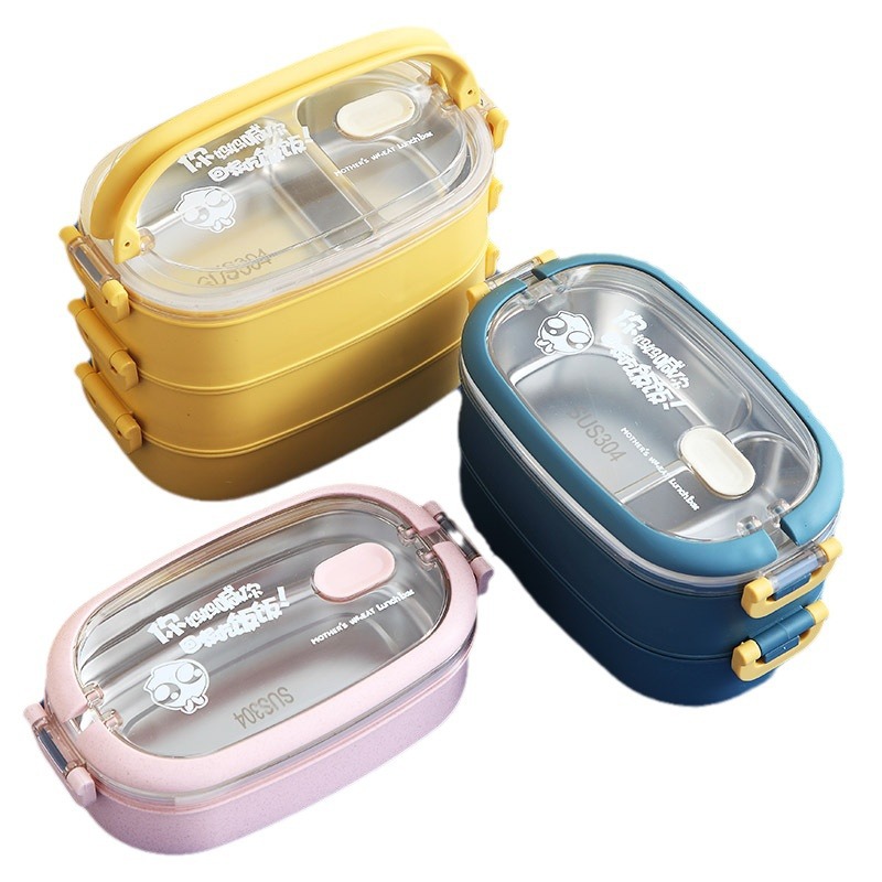 Lonchera de acero inoxidable 304, lonchera bento de plástico, lonchera de 2 niveles, lonchera multicapa para conservar la frescura