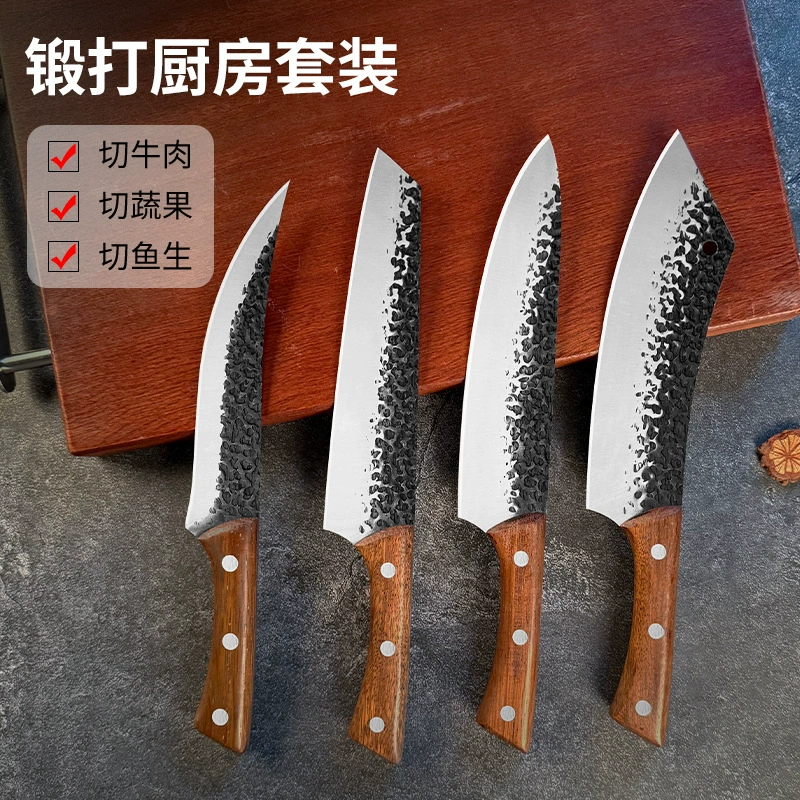 Кованый небольшой кухонный нож, поварской нож, многофункциональный кухонный нож, портативный набор в тканевом или кожаном чехле