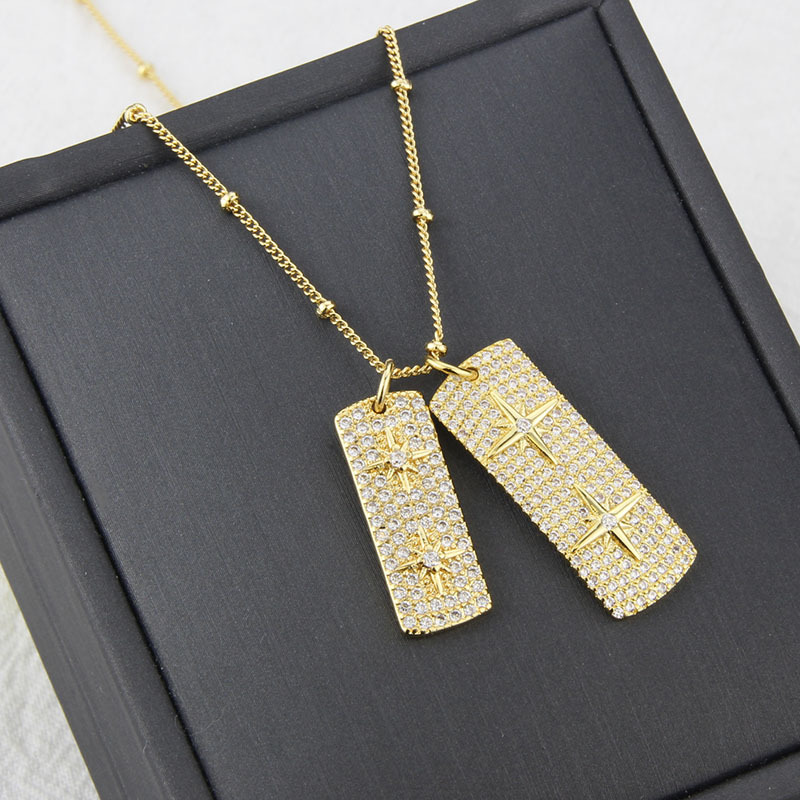 New Star Rectangular Tag Fashion Copper Gold-plated Inlaid Zirconium Pendant Sweater Chain display picture 3