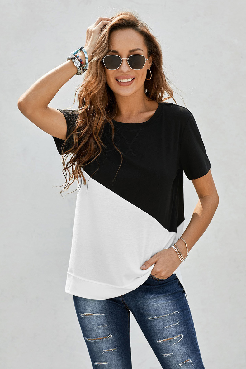 short-sleeved round neck contrast color pullover T-shirt nihaostyles wholesale clothing NSQSY92641