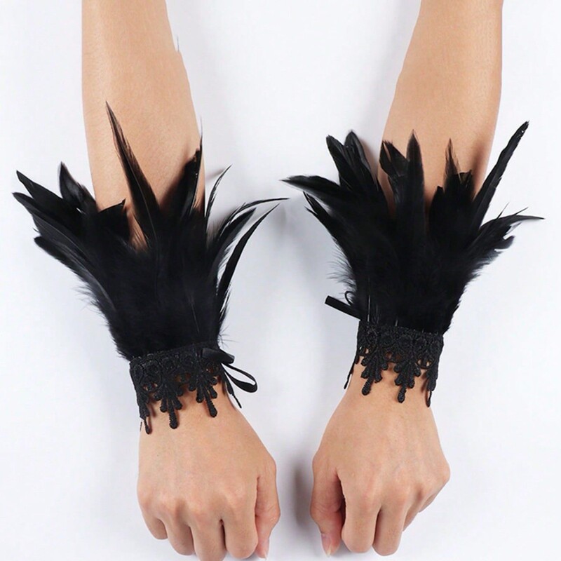 Cross Border Lace Feather Bracelet Natural Dyed Cock Feather Wristband Performance Ball Feather Decoration Bracelet