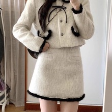 小香风毛呢短裙套装女秋冬装韩系女主氛围感穿搭富家千金风两件套