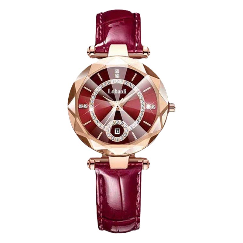 Reloj de cuarzo chapado en oro para mujer, reloj de pulsera retro con correa de cuero y aleación simple de alta calidad, con incrustaciones de diamantes, para estudiantes de secundaria.