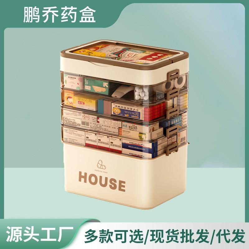 跨境多层食品级材质加厚大容量带提手家用翻盖避光设计药品收纳箱