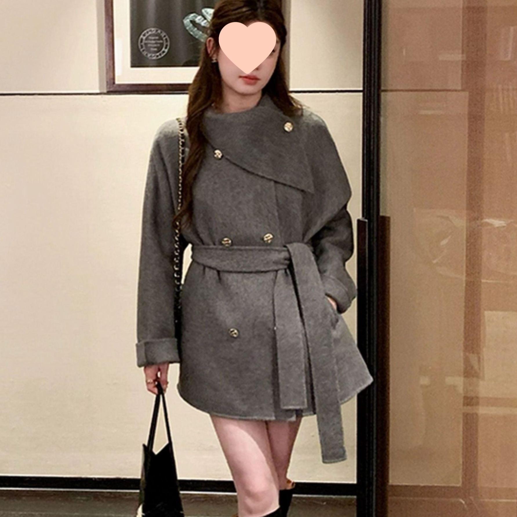 French-Style Elegant Bathrobe-Style Waist-Cinching Woolen Coat for Women, Unique Design for Autumn and Winter, Suitable for Petite Figures, Outerwear Trench Coat