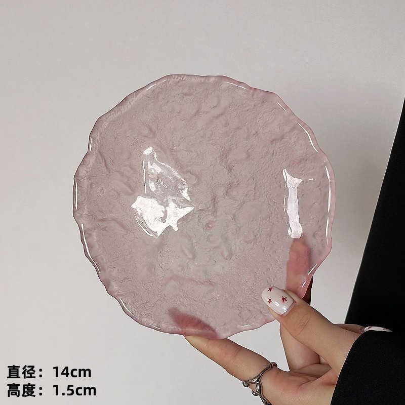 Plato de vidrio irregular glaciar japonés plato de refrigerio casero plato de frutas bandeja de postre circular cubiertos