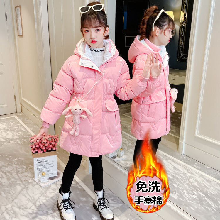 女童棉服冬装外套2023新款洋气女大童时髦中长款冬季加厚儿童棉衣
