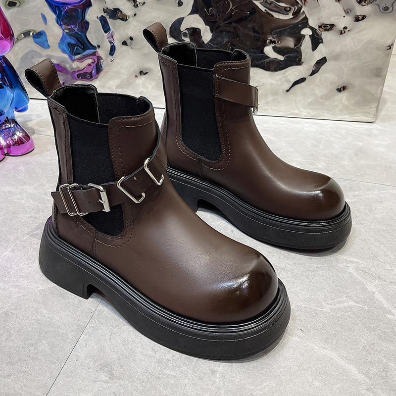 Fashionable Short Boots Women's British Style 2023 Autumn/winter New Korean Edition Big Round Head Elevated Thick Sole Retro Martin Boots_voghion.com