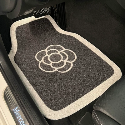 Car universal silk ring foot mat black and white simple stain-resistant anti-slip mat easy to care can be cut to protect the car mat (Car Carpet) - 01-front-row-single-5069cm