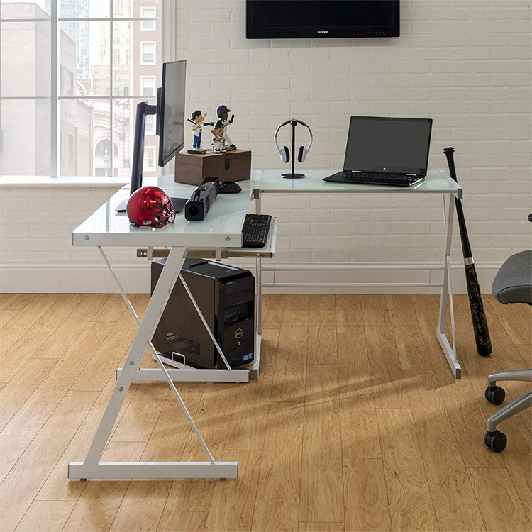 Guangdong Factory Direct Sales Glass Computer Desk L-Shaped Desk Business Desk Student Study Table for Multiple People