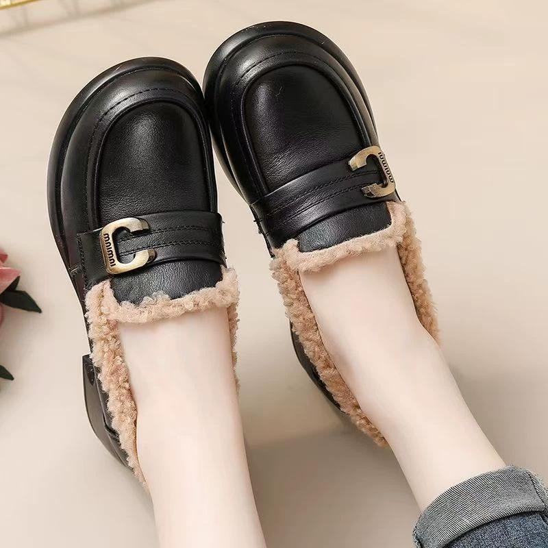Fleece comfortable keep warm loafers, winter low boots