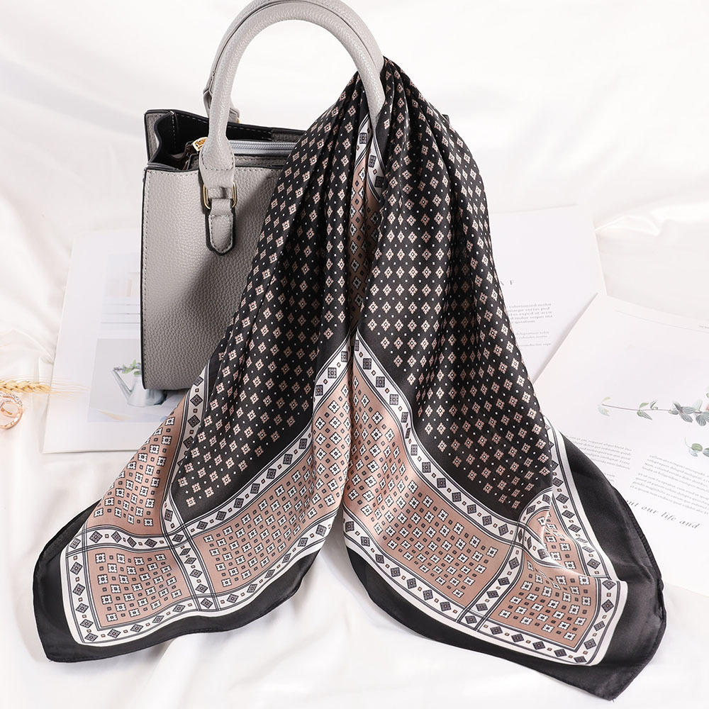Color Block, Stripe Pattern Spring, Autumn Season Women's Elegant Streetwear Color Block Stripe Satin Silk Scarf