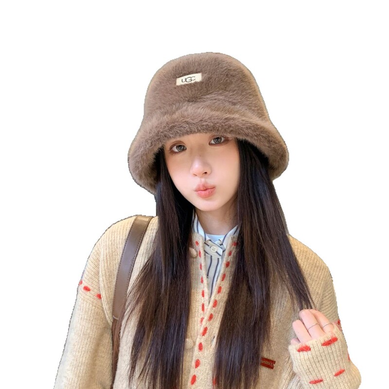 新款加厚秋冬季女毛绒可爱盆帽显脸小户外保暖时尚百搭水桶帽子|undefined