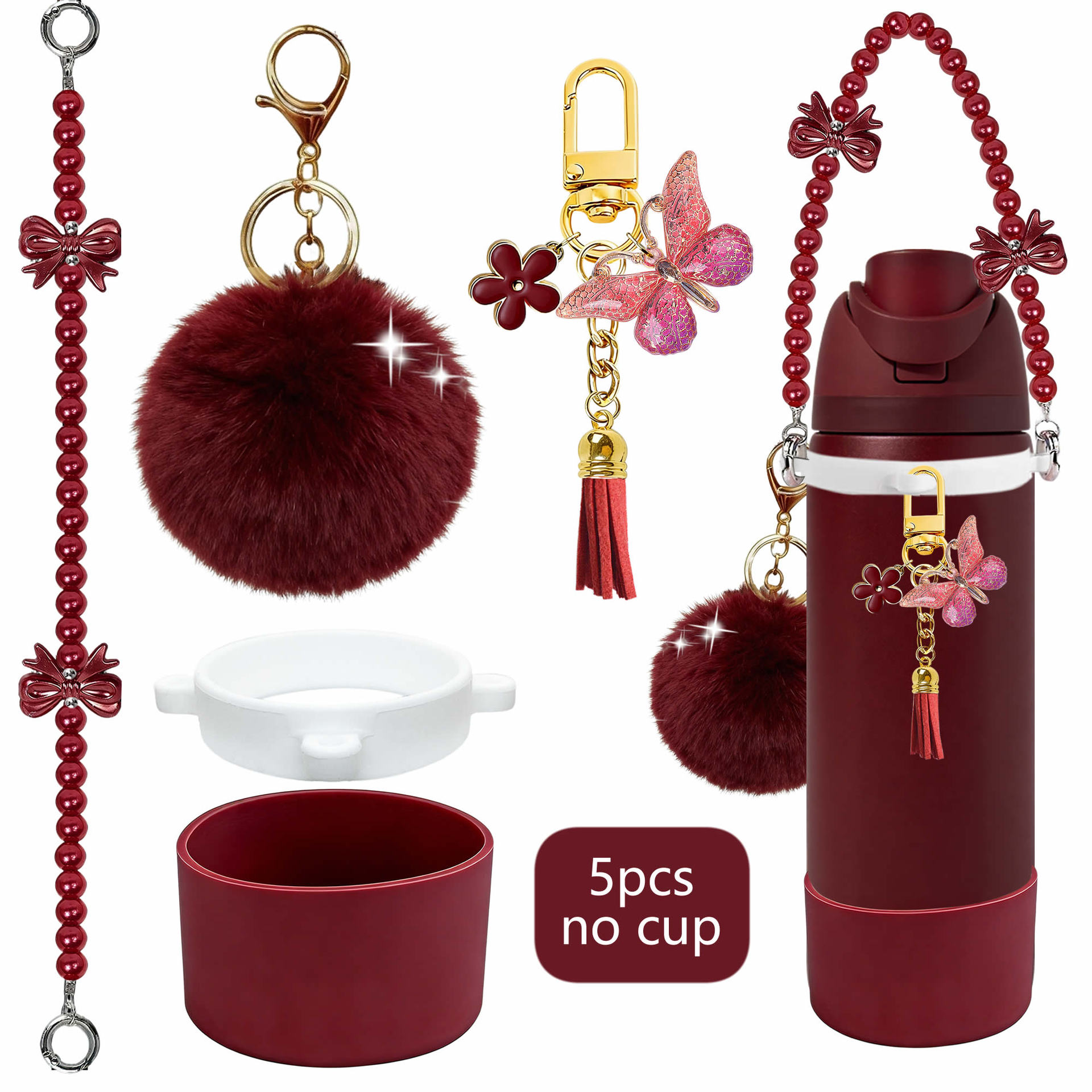Accesorios de taza Stanley colgante de cuerda de mano flor de silicona gorra de paja de peluche colgante de taza cadena de taza de color cubierta de taza