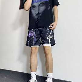 美式短裤男雷霆闪电篮球运动裤潮牌不过膝四分裤跑步健身休闲裤子