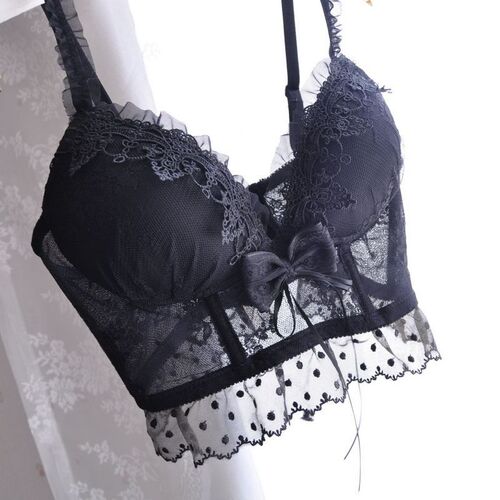 Long-term Japanese white and black embroidered waistband student girl cute flying edge push-up sexy underwear bra set