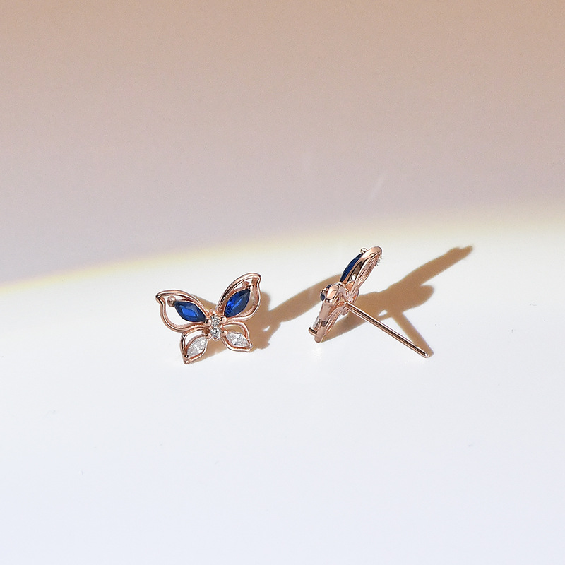 Simple Style Butterfly Silver Hollow Out Inlay Zircon Ear Studs 1 Pair