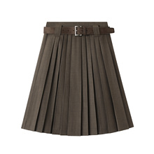 现货  2025秋新款女休闲时尚百搭气质百褶垂坠腰带半身裙2J3S208