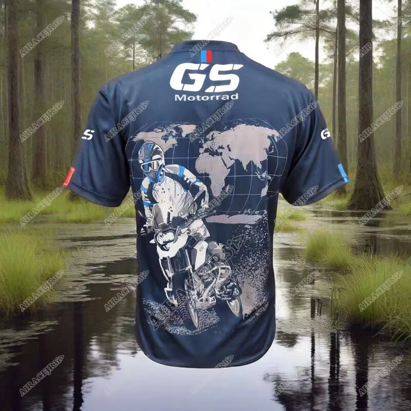 The motorcycle is a BMW R1250 GS motorcycle racing sports jersey for adventure riding, sports, and travel t-shirt The motorcycle is a BMW R1250 GS motorcycle racing sports jersey for adventure riding, sports, and travel t-shirt