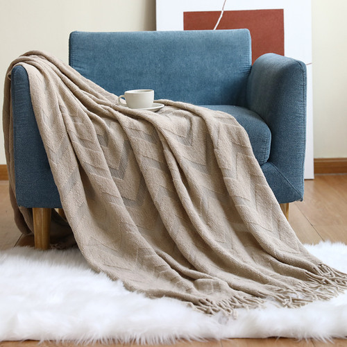Sofa throw blanket herringbone knitted blanket office air conditioning nap blanket shawl blanket geometric jacquard blanket shawl