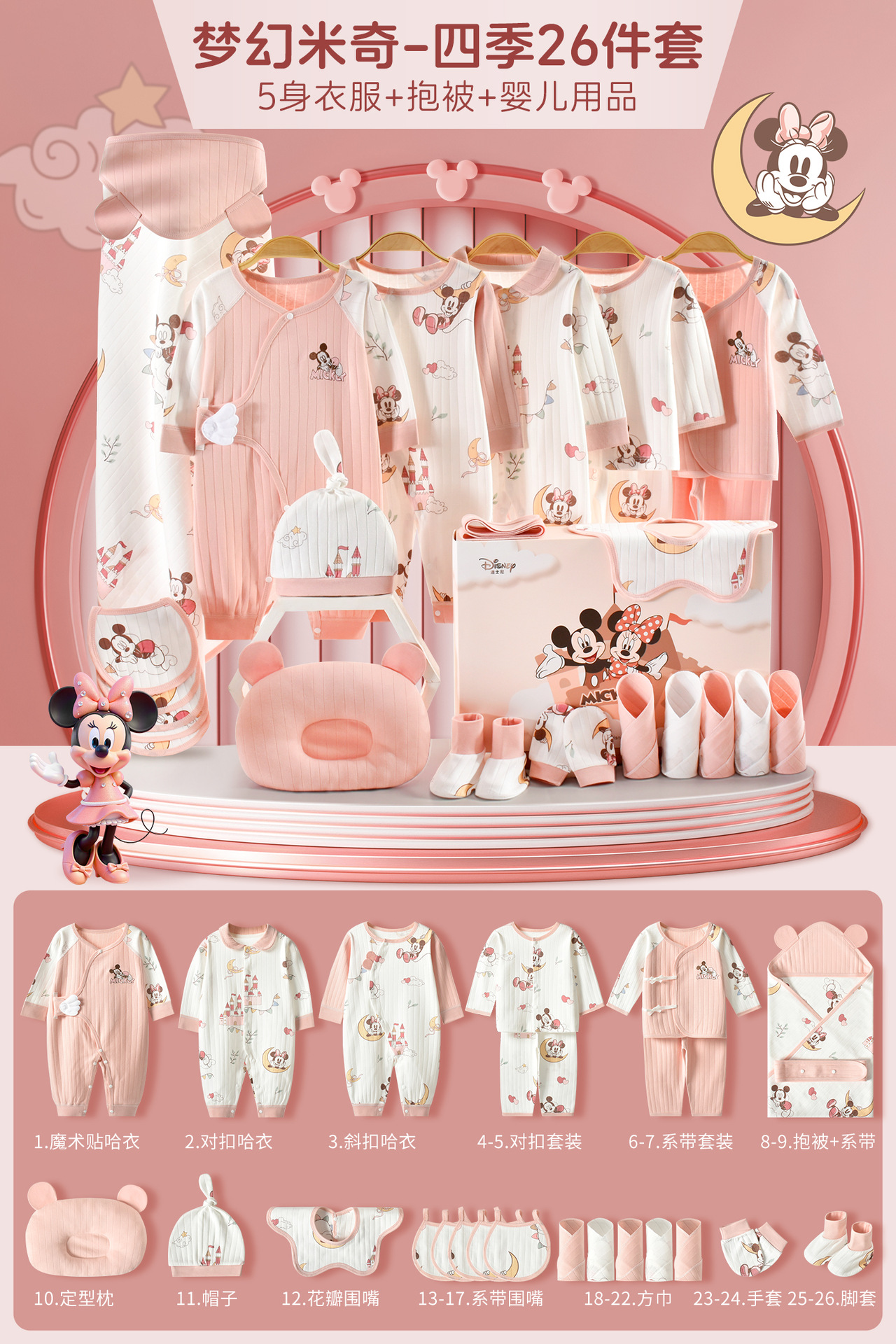 ディズニー ベビーギフトボックス 新生児服 純綿セット 新生児 女の子 満月祝いギフト 高級