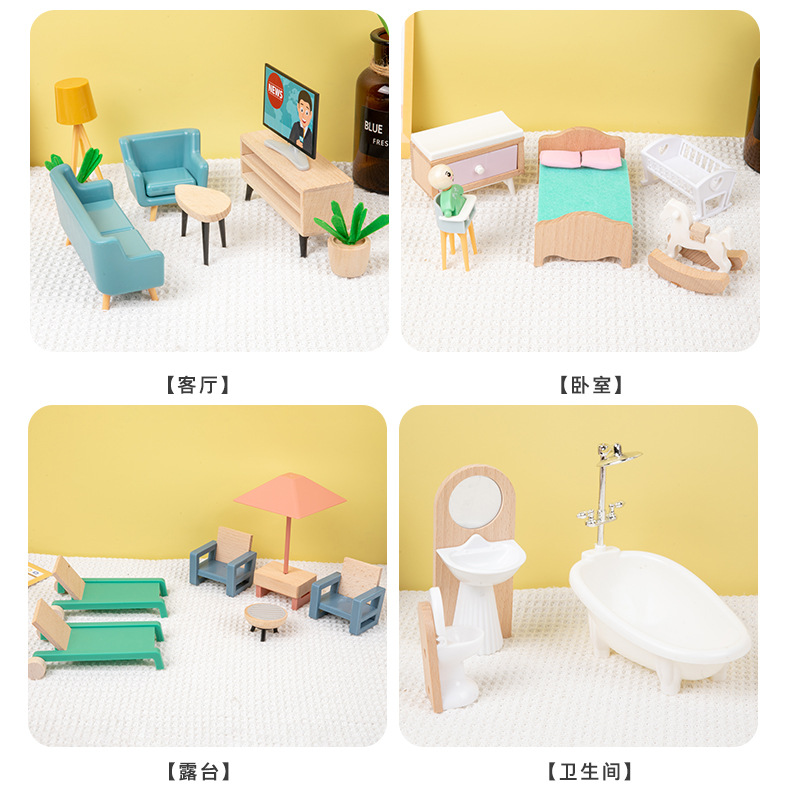 Simulación de madera para niños mini muebles dormitorio sala de estar combinación padre-hijo interactivo educativo escritorio casa Juguetes