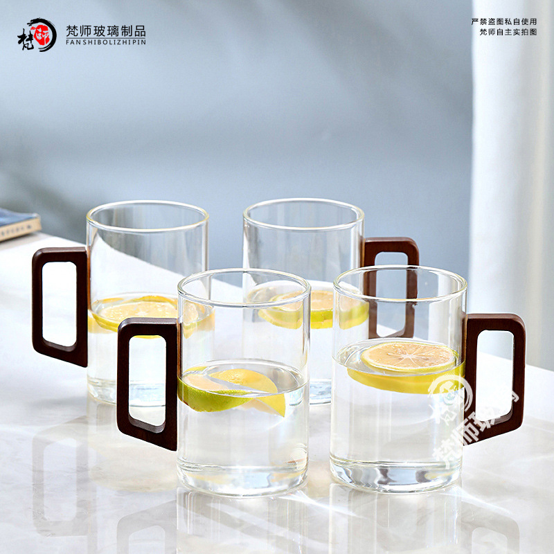500ml大容量水具套装家用待客喝水杯子透明带木把手高硼硅耐热玻|undefined