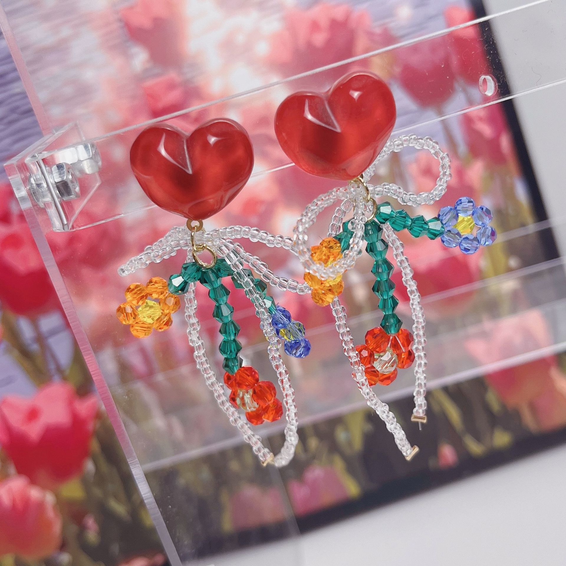 Retro Borla Forma De Corazón Mariposa Con Cuentas Aleación Embutido Diamantes De Imitación Mujeres Pendientes De Gota 1 Par display picture 4