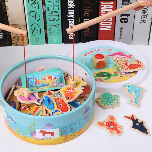 Kindergarten children early education educational insect catching game wooden magnetic fishing toy set for 3-5-6 year old girls