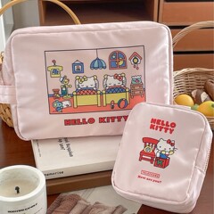 サテンkt猫化粧バッグかわいいアニメプリント収納バッグ高颜値外出旅行携帯携帯洗面バッグ