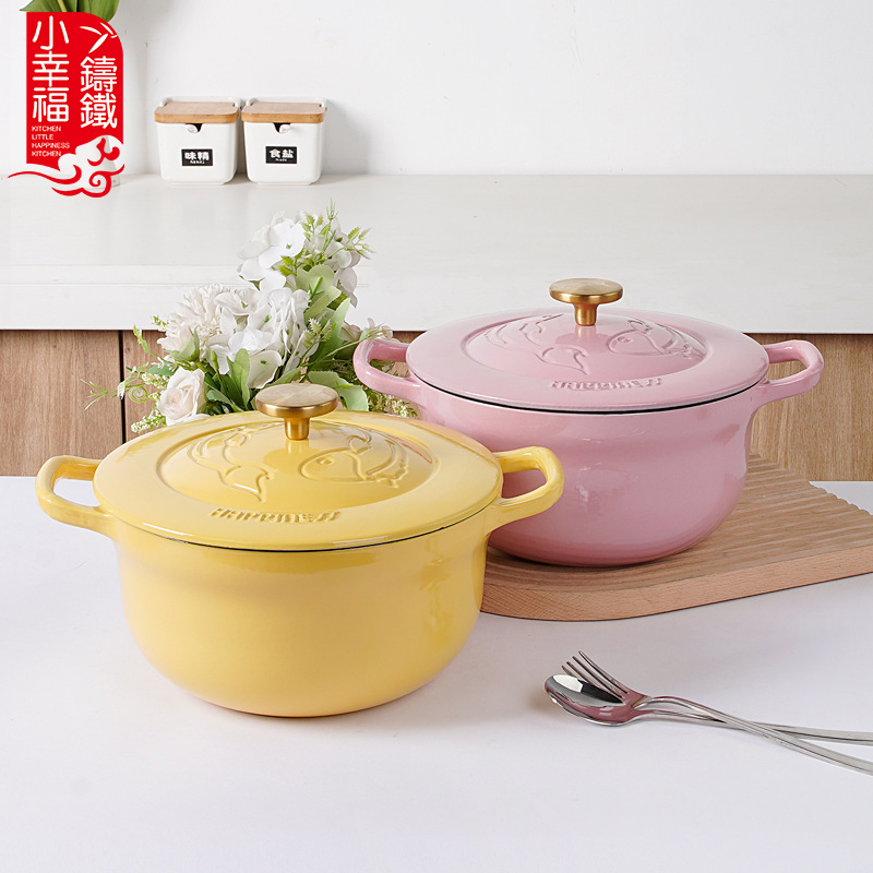 Pequeña felicidad 24cm Koi hierro fundido rosa guisado