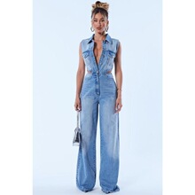 J 91286 Waist Tightening Stretch Denim Jumpsuit ����ţ���B�w