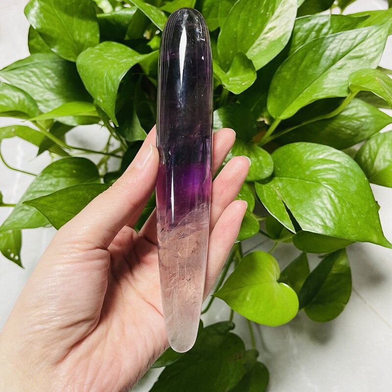 天然水晶紫晶 原石雕刻打磨水晶按摩棒 图 2