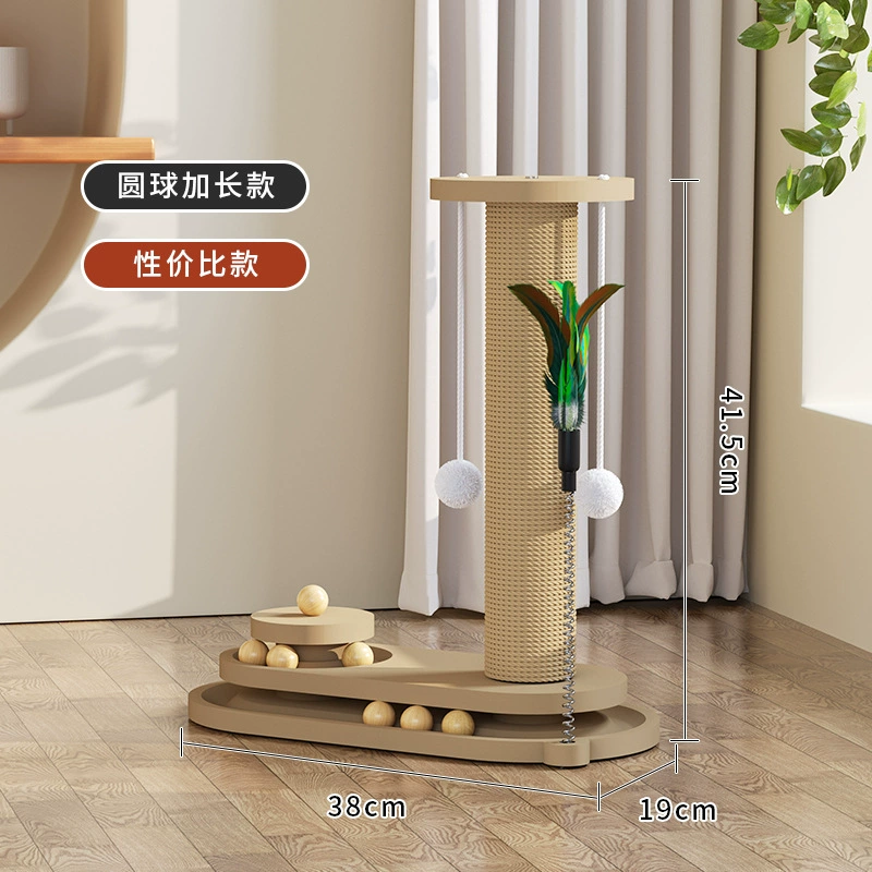 Solid Wood Cat Scratching Post with Turntable, Sisal Cover, Durable Interactive Toy