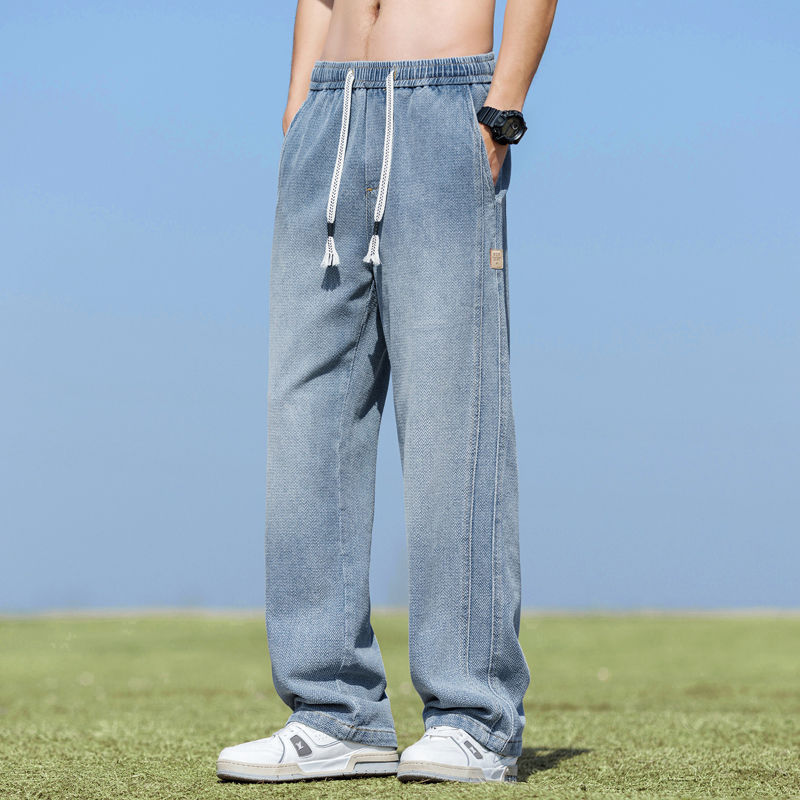 Vaqueros con estampado de cielo estrellado primavera para hombres pantalones casuales de pierna ancha americana suelta recta de la marca de moda para niños primavera y verano nuevo estilo