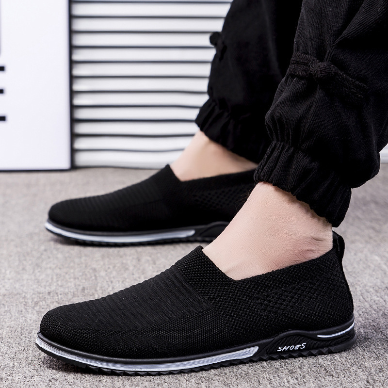 Men's Shoes with Mesh Fly-Knit Round Toe Slip-On Design for Middle-Aged and Elderly Dads, Comfortable, Breathable, Lightweight, Casual Sports Shoes for Men