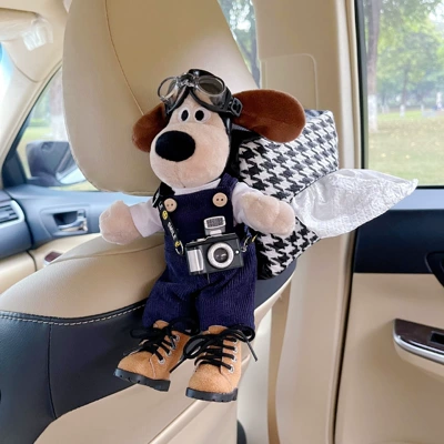Tissue Box Hanging Style High-End – Car tissue box/set - seat-model-blue-overalls-black-camera-black-tissue-box-with-shoes