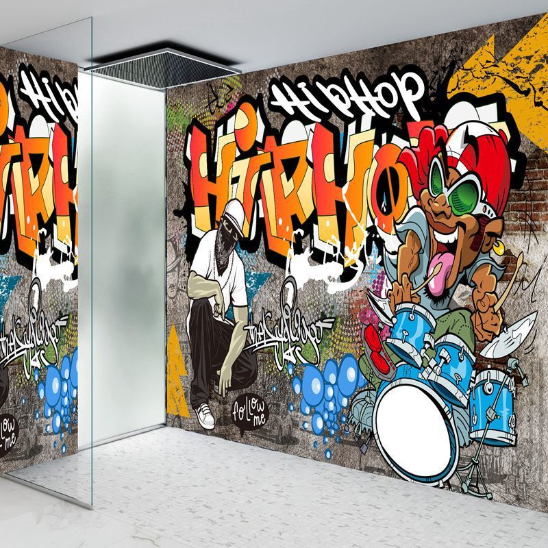 Mural Wall Stickers Self-Adhesive Graffiti Workwear Wall Stickers Bar Hip-Hop Music Hip-Hop European Sofa Background Wall Painting