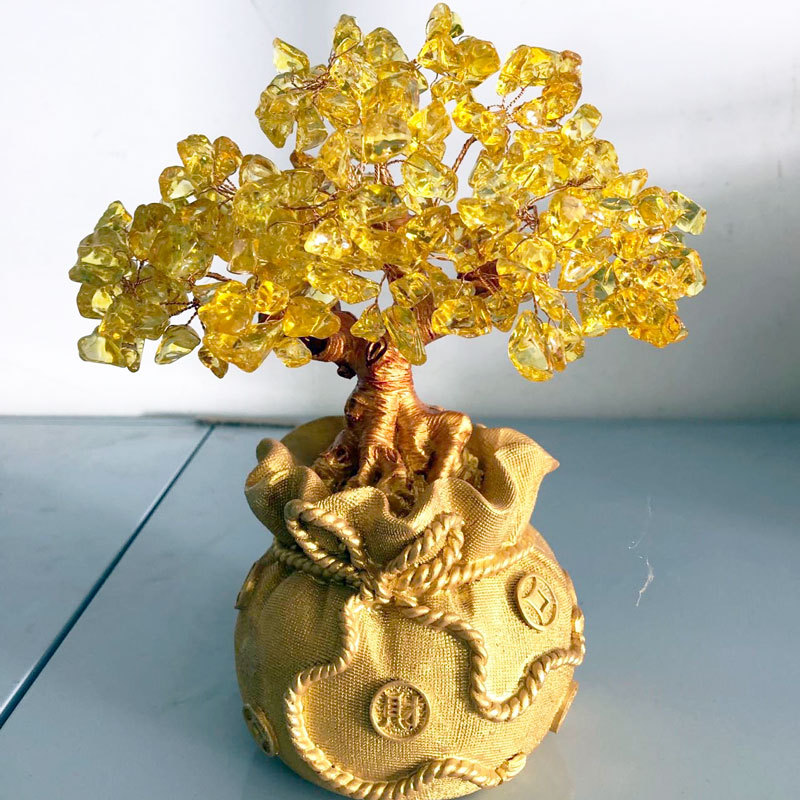 Citrino dinero árbol decoración pequeña fortuna árbol casa creativa vino gabinete decoración del hogar sala de estar TV gabinete fortuna árbol