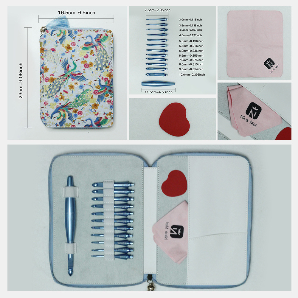 Herramientas de tejer novatos transfronterizas, aguja de óxido de aluminio, mango azul, conjunto de ganchillo desmontable, 12 aguja de ganchillo de cambio