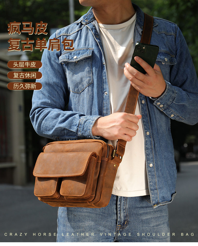 Túi đeo chéo nam da thật da ngựa điên phong cách retro, túi đeo vai đựng vừa máy tính bảng 8 inch — 1323 màu nâu, 1323cà phê, 6097 cà phê đen, 6097 màu nâu chi tiết 126
