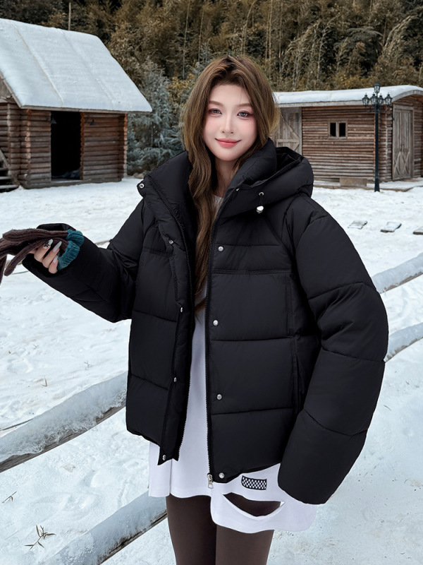 连帽高端短款棉服女2025冬季新款小个子面包服加厚宽松羽绒棉外套|undefined